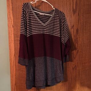 Maurices Burgundy and Gray Striped Sweatshirt